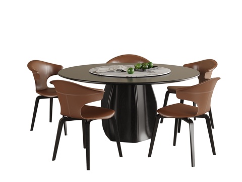 现代餐桌椅组合 圆形餐椅 餐桌su模型