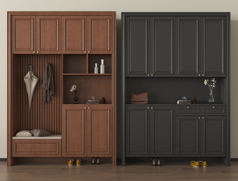 法式玄关柜 玄关鞋柜 换鞋凳 高柜su模型