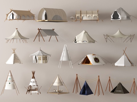 现代露营帐篷 露营器材 天幕su模型