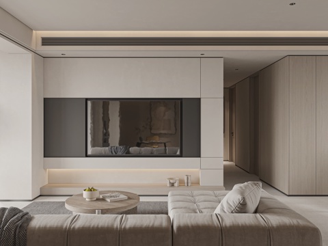  奶油风客餐厅3d模型 