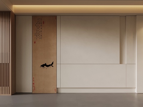 新中式背景墙su模型