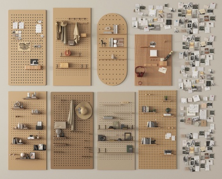 现代洞洞板 墙饰板 挂件 置物架 便签墙su模型