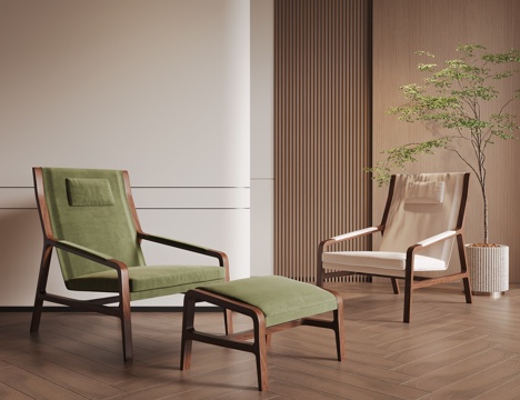 中古侘寂休闲椅 木椅 布椅 皮椅su模型