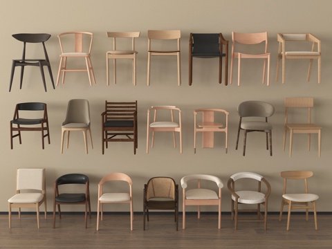 现代简约餐椅 木材 单椅 休闲椅su模型