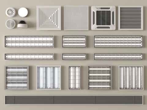 现代格栅灯 排气口 铝扣板 空调出风口 吸顶空调su模型