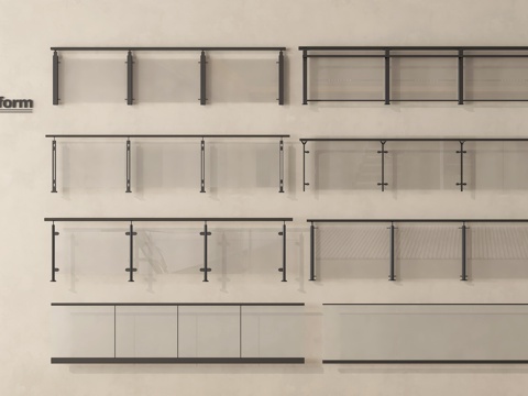 现代围栏护栏 玻璃栏杆扶手 阳台护栏su模型