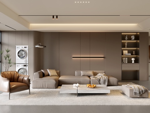 意式客厅 现代客厅 沙发茶几组合 沙发背景墙 皮质沙发su模型