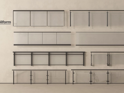 现代围栏护栏 玻璃栏杆扶手 阳台护栏su模型