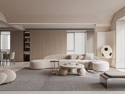  现代奶油风客餐厅3d模型 