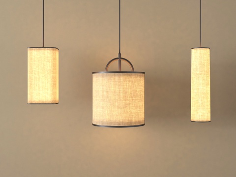 新中式吊灯 吊灯组合 装饰吊灯 纸质吊灯su模型