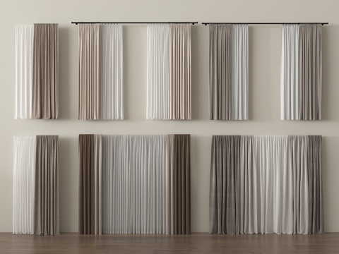 现代窗帘 纱帘 布帘 褶帘su模型