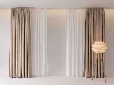 奶油风窗帘 纱帘 窗帘 布艺窗帘 毛绒窗帘 客厅窗帘su模型