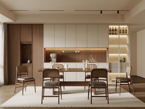  中古风餐厅 餐桌椅 酒柜 餐边柜3d模型 