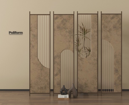 新中式屏风隔断 格栅屏风 木屏风su模型