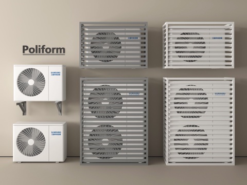 现代空调外机 空调压缩机 中央空调 外机罩 保护罩 百叶格栅su模型