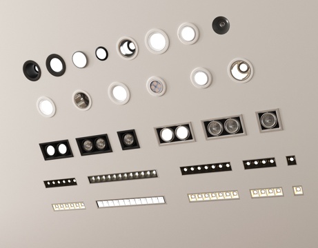 现代筒灯射灯 嵌入式筒灯射灯 线性灯 格栅灯su模型