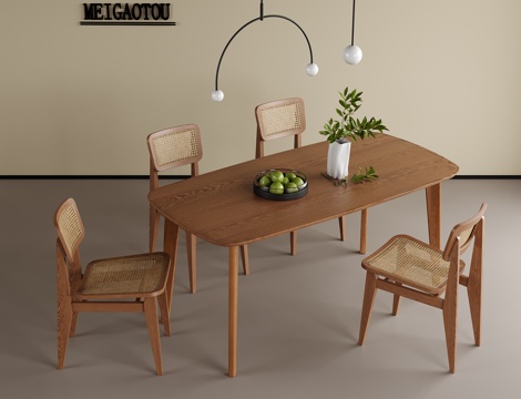 现代餐桌椅 餐椅 餐桌 餐厅吊灯su模型