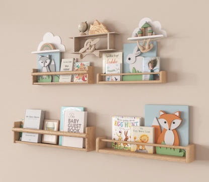 现代置物架 墙饰 挂件 卡通书籍su模型