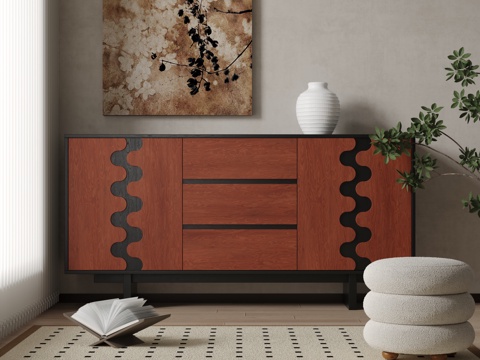 中古风边柜  玄关柜  餐边柜su模型