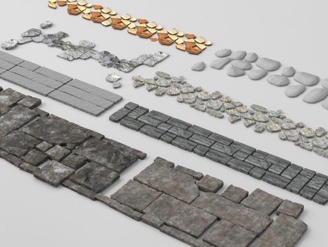  中式汀步 石板路 游步道 碎石块 景观园路 青石板3d模型 