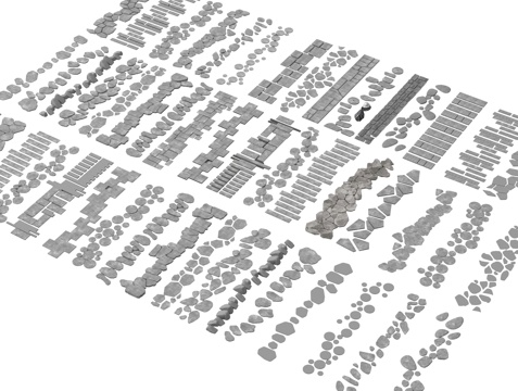 新中式汀步 青石板 碎石步道 石头路 石板路su模型