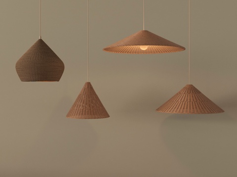 侘寂中古吊灯 藤编吊灯su模型