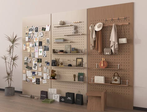 现代洞洞板 墙饰板 挂件 置物架 便签墙su模型