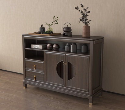 新中式餐边柜 茶水柜 储物柜 端景柜 矮柜su模型