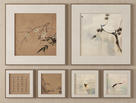  新中式挂画 装饰挂画 字画 国画3d模型 