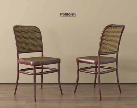 侘寂中古餐椅 木餐椅 藤编餐椅su模型