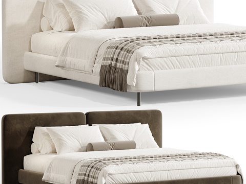  现代奶油风布艺双人床3d模型 