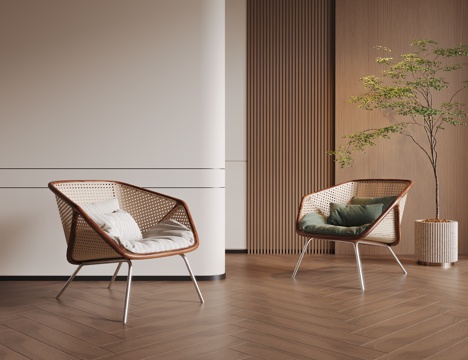 侘寂休闲椅 藤椅su模型