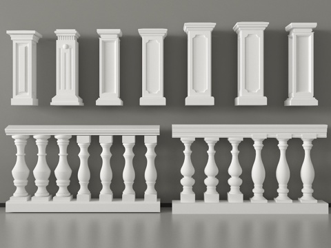 欧式栏杆护栏 宝瓶栏杆 围栏 石材su模型