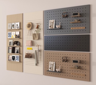 现代洞洞板 墙饰板 挂件 置物架 杂志摆件su模型