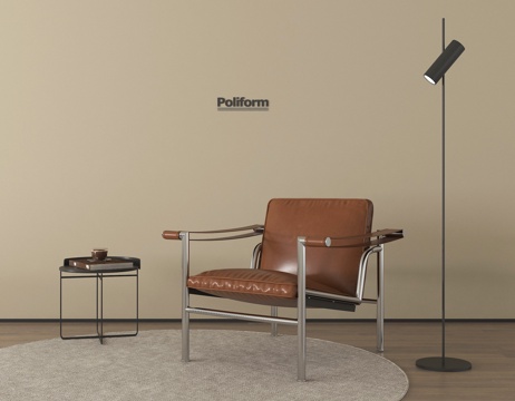 意式休闲椅 单人沙发椅 皮质 小几su模型