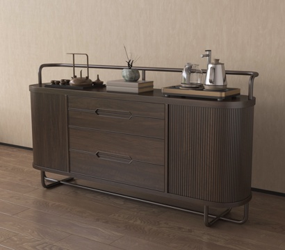 新中式餐边柜 茶水柜 储物柜 端景柜 矮柜 装饰柜su模型