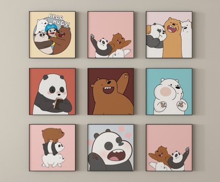 现代儿童挂画 卡通挂画组合 装饰挂画su模型