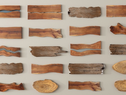 现代侘寂其他摆件 木板墙饰挂件su模型