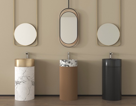 现代柱盆 洗手台 台盆 洗手盆 镜子su模型