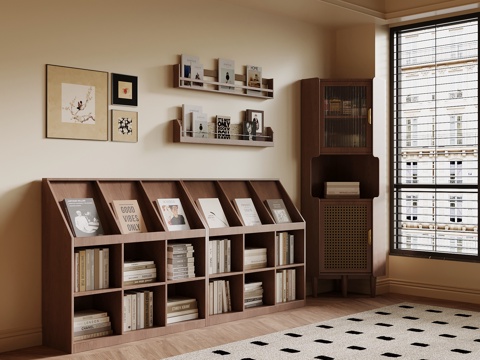 中古风书柜 书架 置物柜su模型