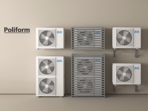 现代空调外机 空调压缩机 中央空调 外机罩 保护罩 百叶格栅su模型