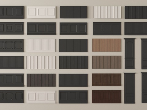 法式护墙板 墙裙 长城板 装饰板 木饰面背景板su模型