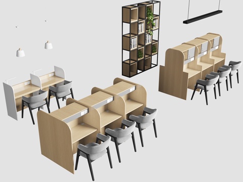 自习室桌椅 自习桌 学习桌su模型