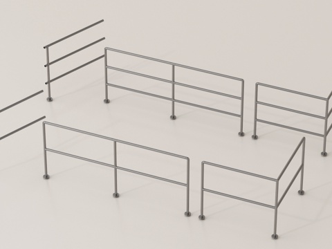 现代栏杆 围栏护栏 不锈钢栏杆su模型