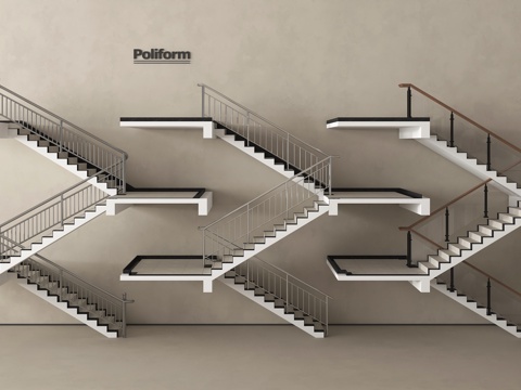 现代扶手楼梯 室内楼梯 栏杆扶手su模型
