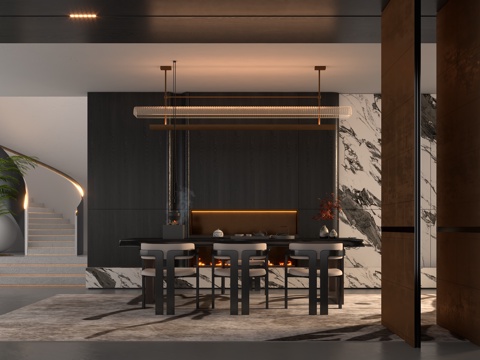 现代意式别墅茶室 会客厅SU模型su模型