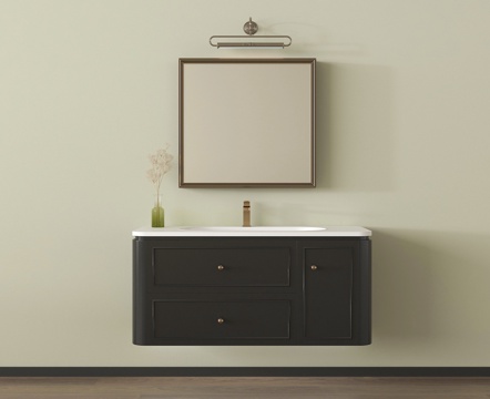 法式浴室柜 悬空浴室柜 镜子 摆件su模型