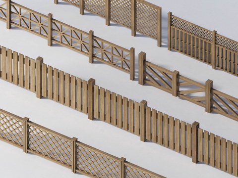 现代木栅栏 木围栏 木栏杆 护栏 围栏 栏杆su模型
