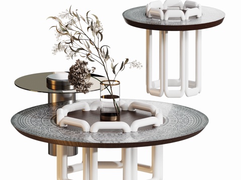 现代圆形客厅茶几su模型