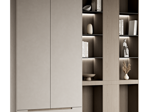  现代极简衣柜书柜组合3d模型 